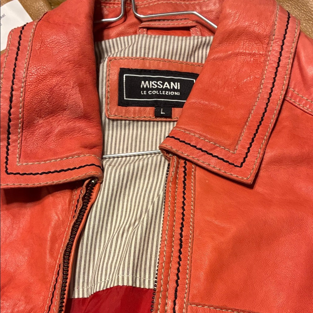Missani Le Collezioni Orange Leather Jacket soft buttery